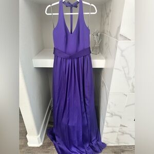 V Neck Halter Gown with Sash and Pockets